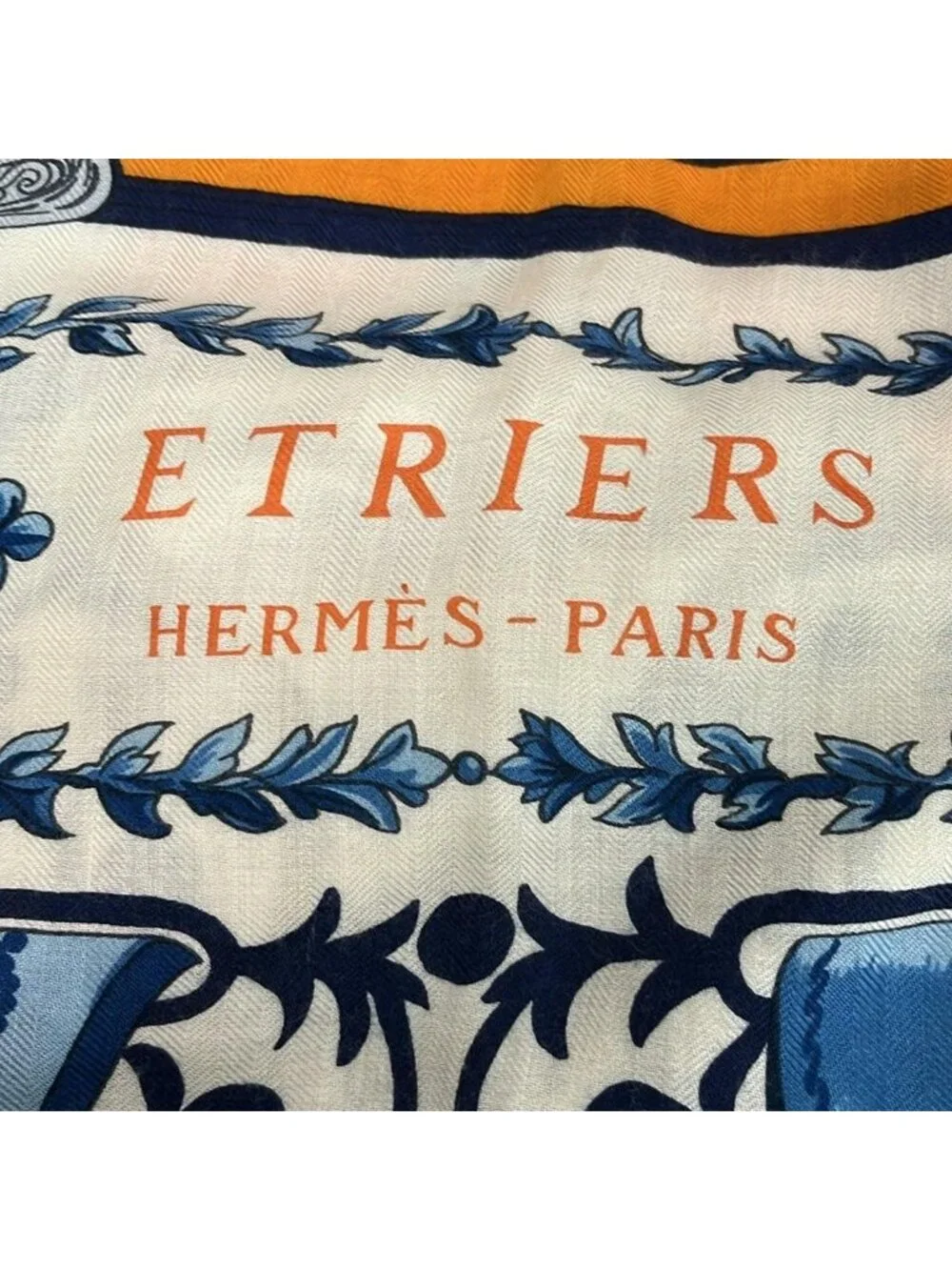 Hermes Shawl Triangle Jean Orange Multi Etriers Cashmere Silk Scarf - Picture 2 of 7